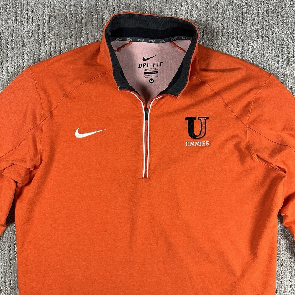 University Of Jamestown Jimmies Nike 1/4 Zip Pullover Mens Medium Orange Dri-FIT